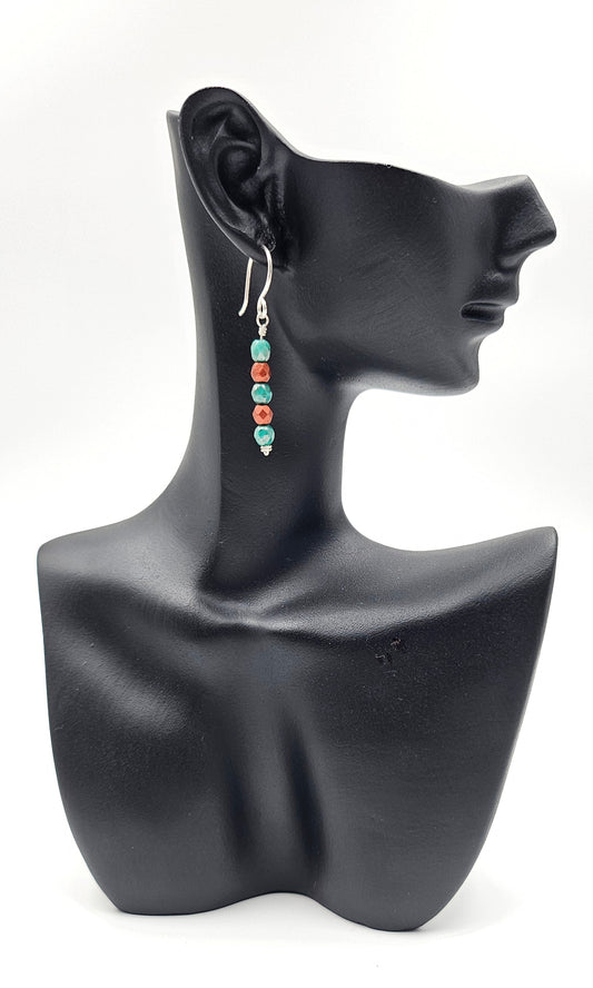 Handmade Sterling Silver Czech Glass Green and Bronze Fire Polished Earrings