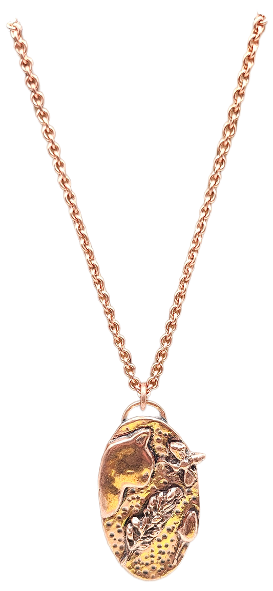 'Cat and Mouse' Handmade Copper Metal Clay Pendant