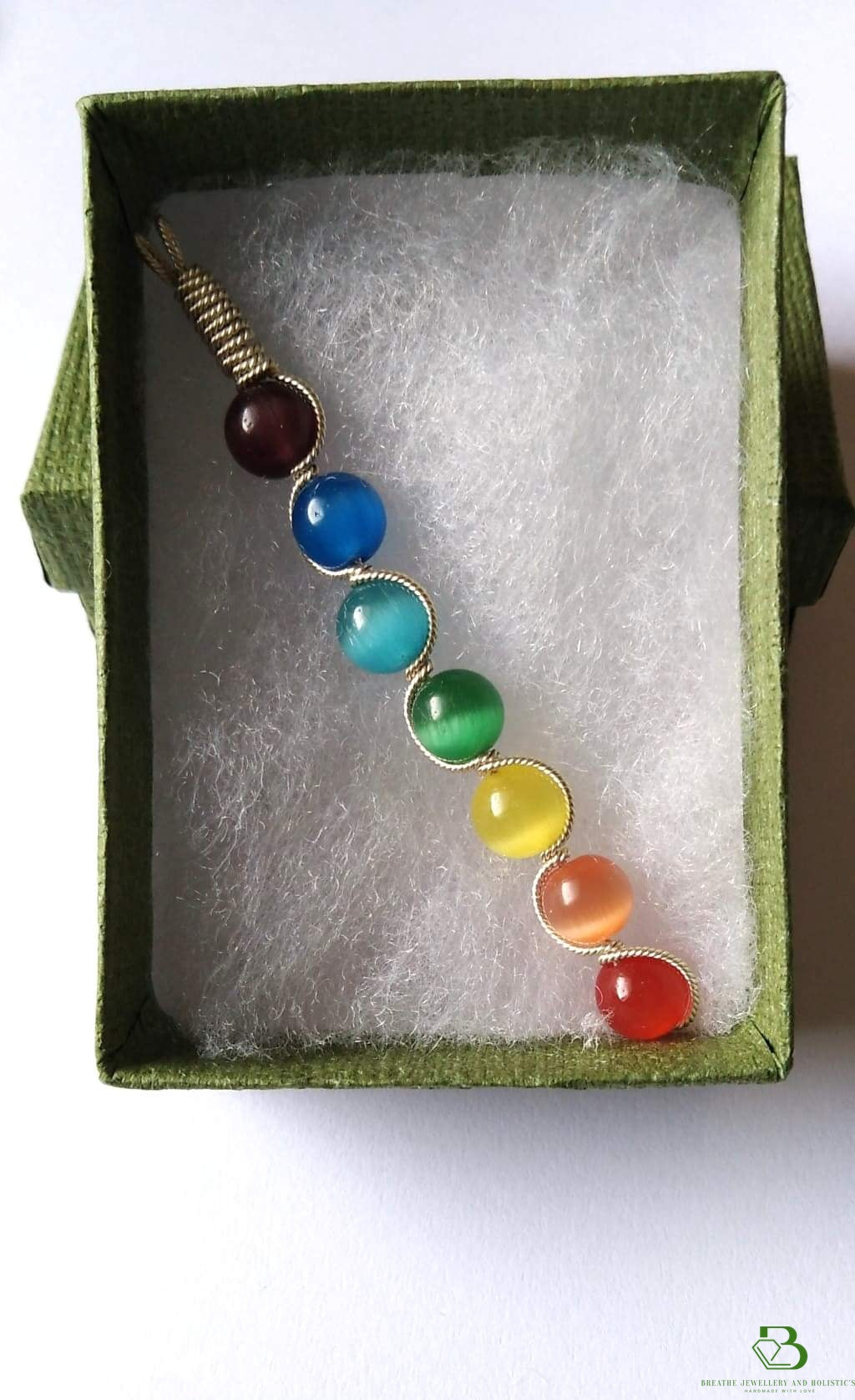 Wire Wrapped Chakra Style Cat Eye Pendant