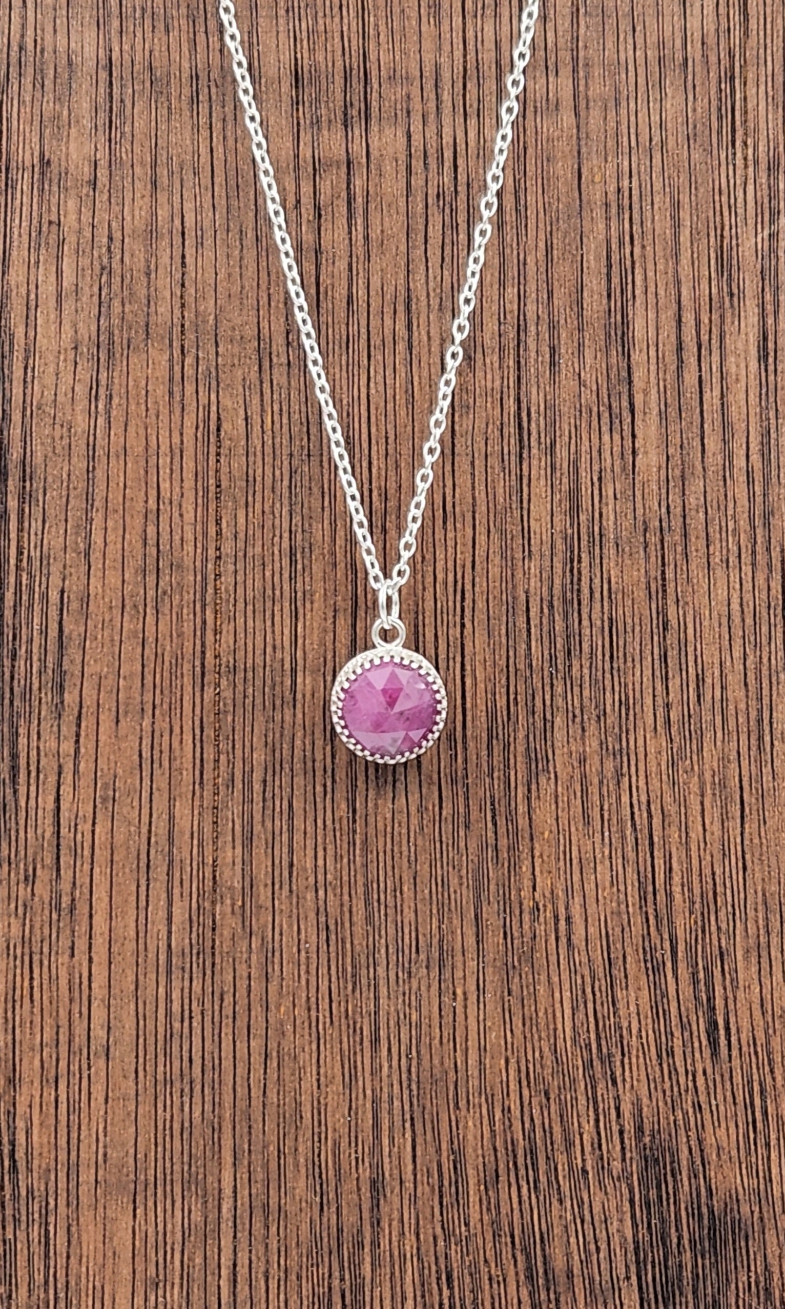 Close Up Picture of the Small Sterling Silver Ruby Pendant