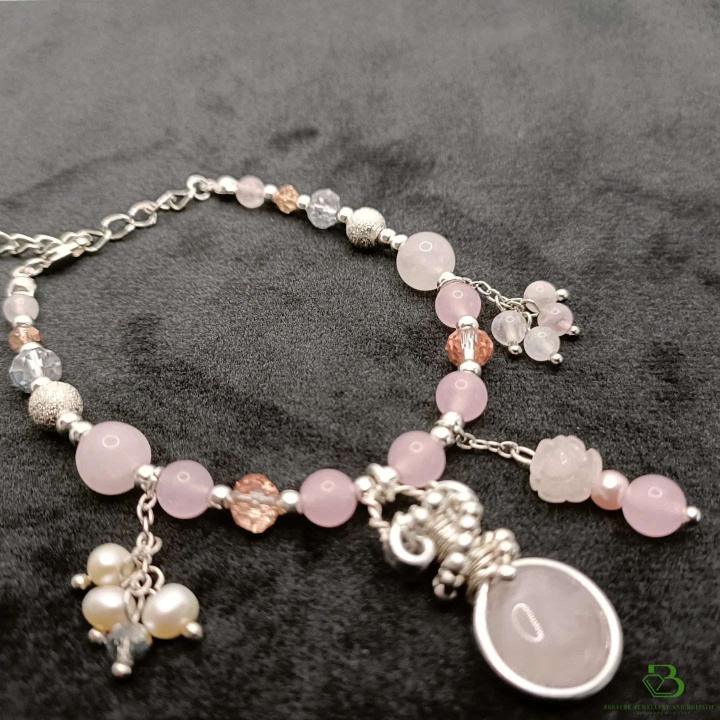 Custom Handmade Rose Quartz Charm Bracelet