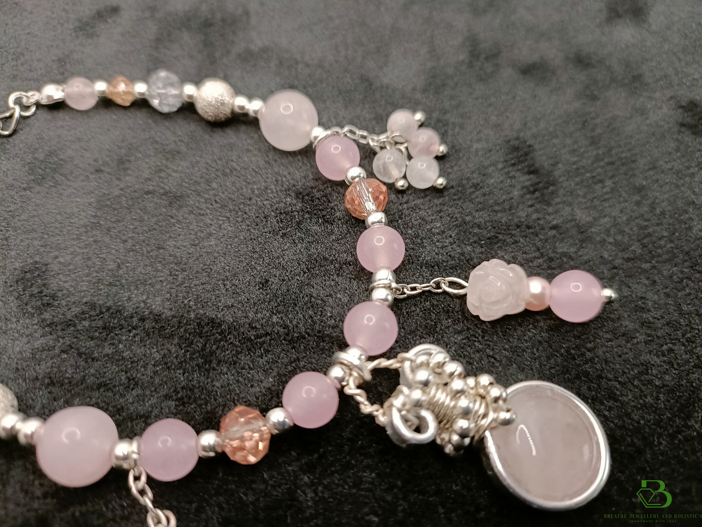 Custom Handmade Rose Quartz Charm Bracelet