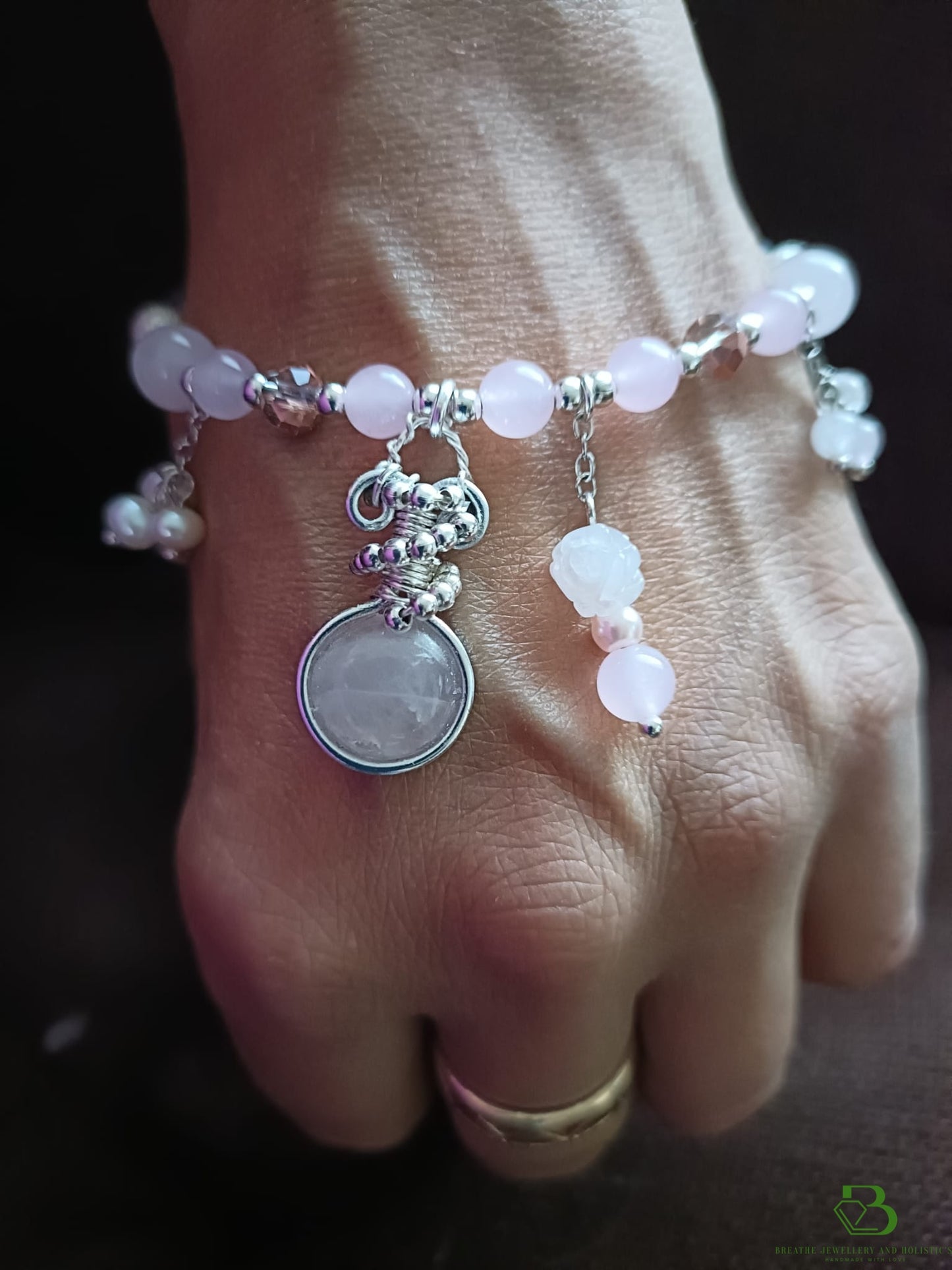 Custom Handmade Rose Quartz Charm Bracelet