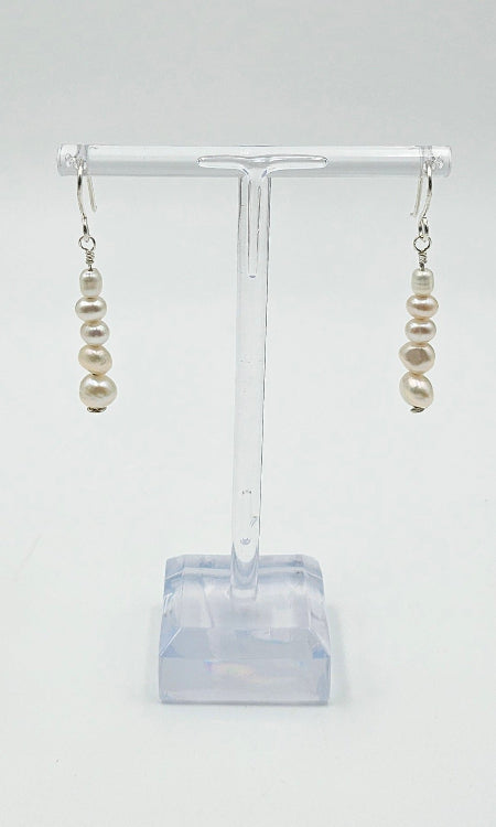 Freshwater Cream Pearl earrings far view 