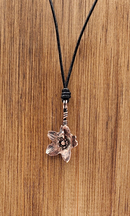 Handmade Copper Wallflower Pendant with Wire wrap facing view