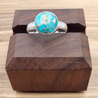 Handmade Sterling Silver Copper Mojave Turquoise Ring close view