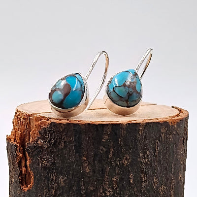 Handmade Sterling Silver Egyptian Turquoise Teardrop Earrings
