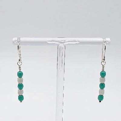Handmade Sterling Silver Faceted Czech Glass 'Mint to Be' Earrings on stand