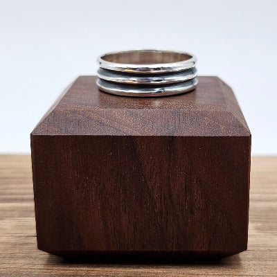 Handmade Sterling Silver Triple Ring band front facing view
