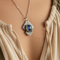 Handmade Sterling Silver Sapphire Art Deco Pendant