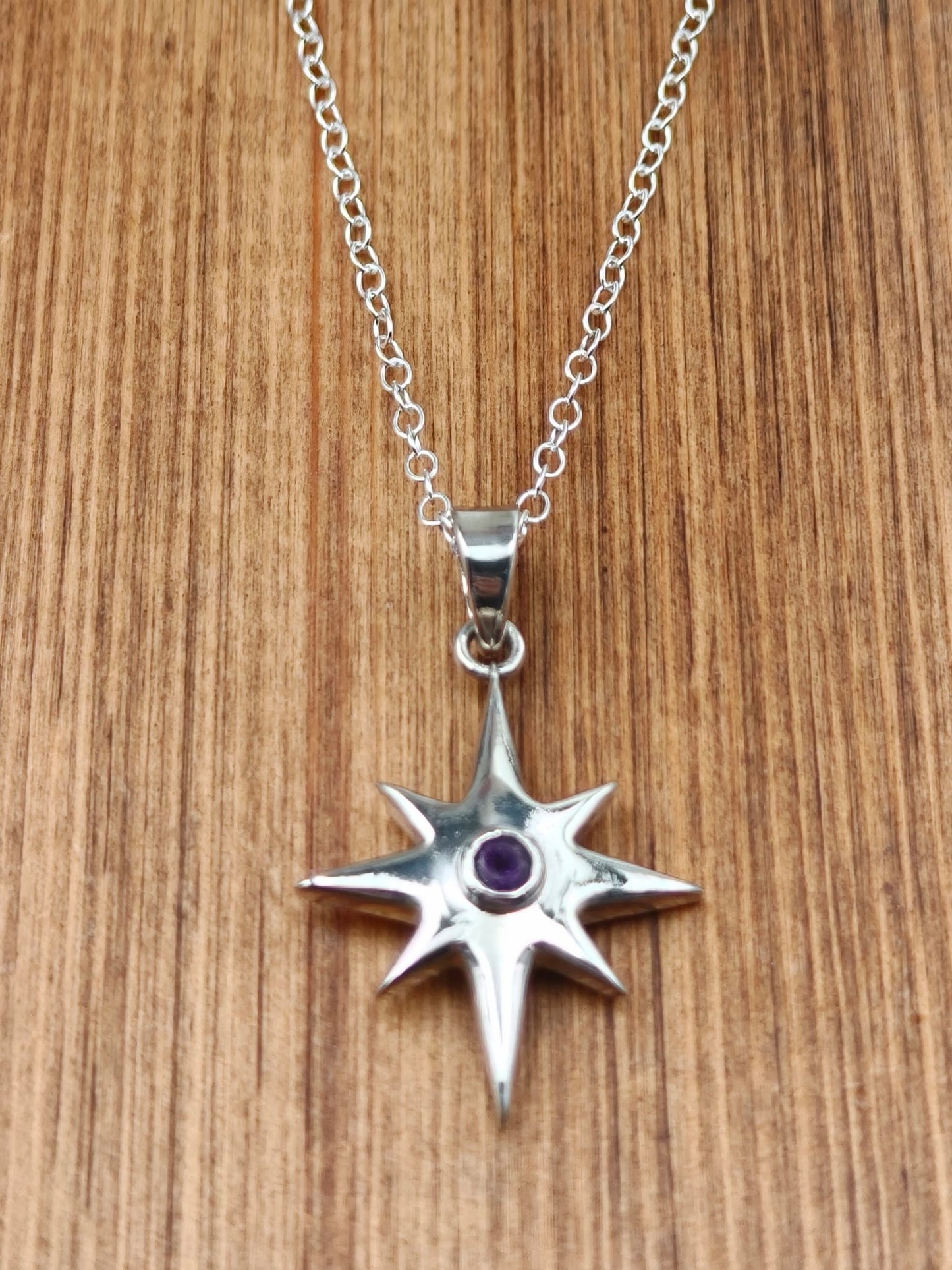 Sterling Silver Star Pendant with Amethyst Gemstone