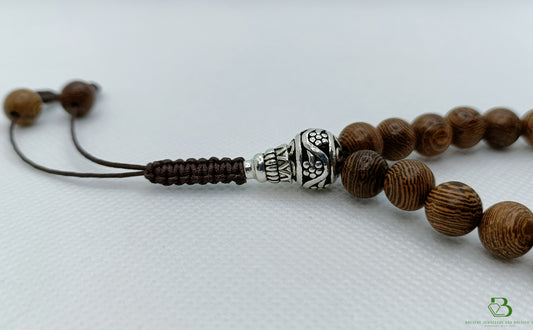 Natural Wood and Silver Beaded Mala Bracelet