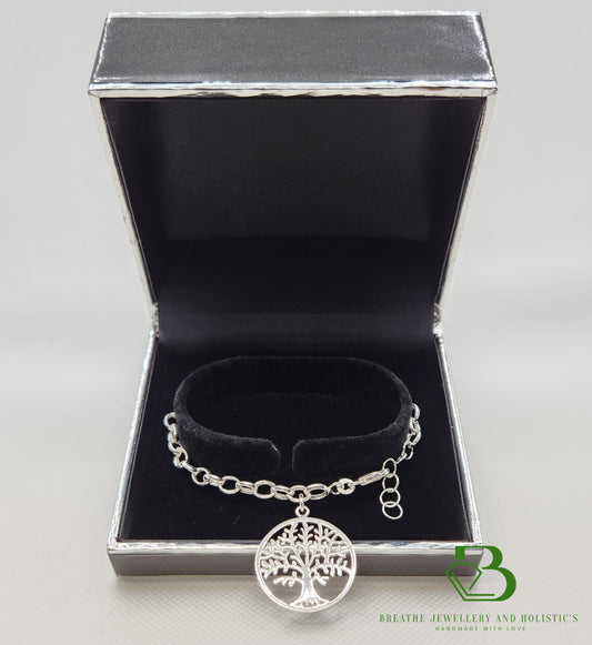 Large Sterling Silver Tree of Life Belcher Bracelet IN Gift Box