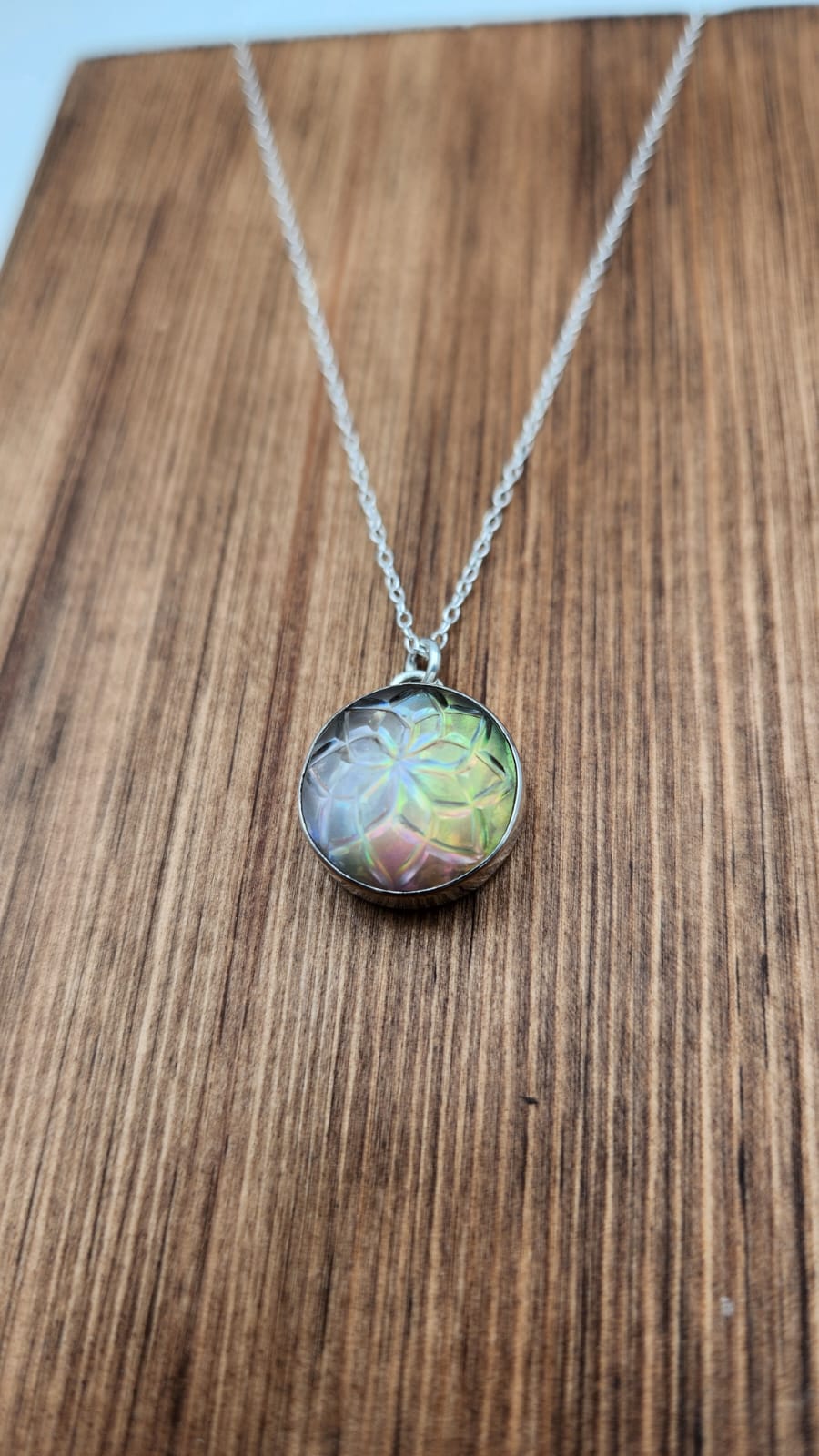 Himilayan Crystal and Mother of Pearl Lotus Flower Pendant