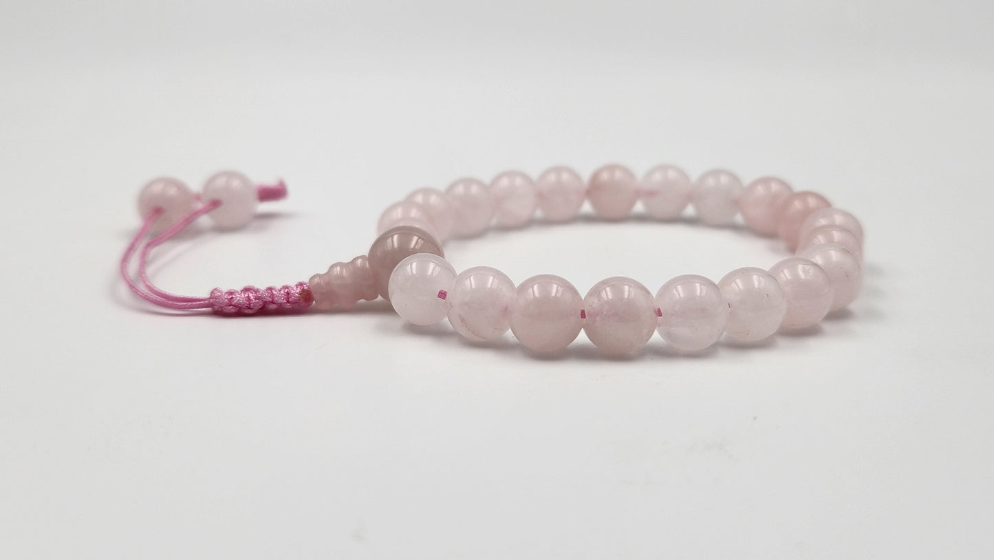 Rose Quartz Mala Bracelet On Pink Cord - Breathe Jewellery and Holistic's
