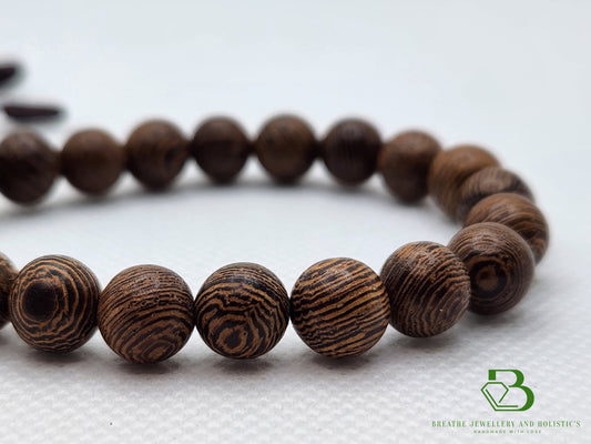 Natural Wooden Bead and Silver Mala Bracelet - Breathe Jewellery and Holistics
