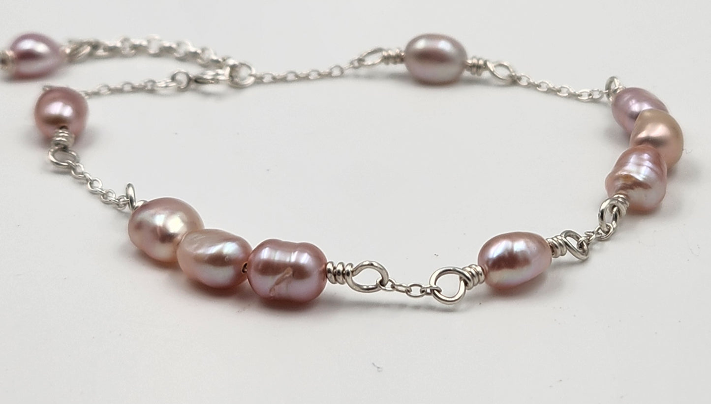 Pink Freshwater Pearl Close Up Image of Wire Wraps