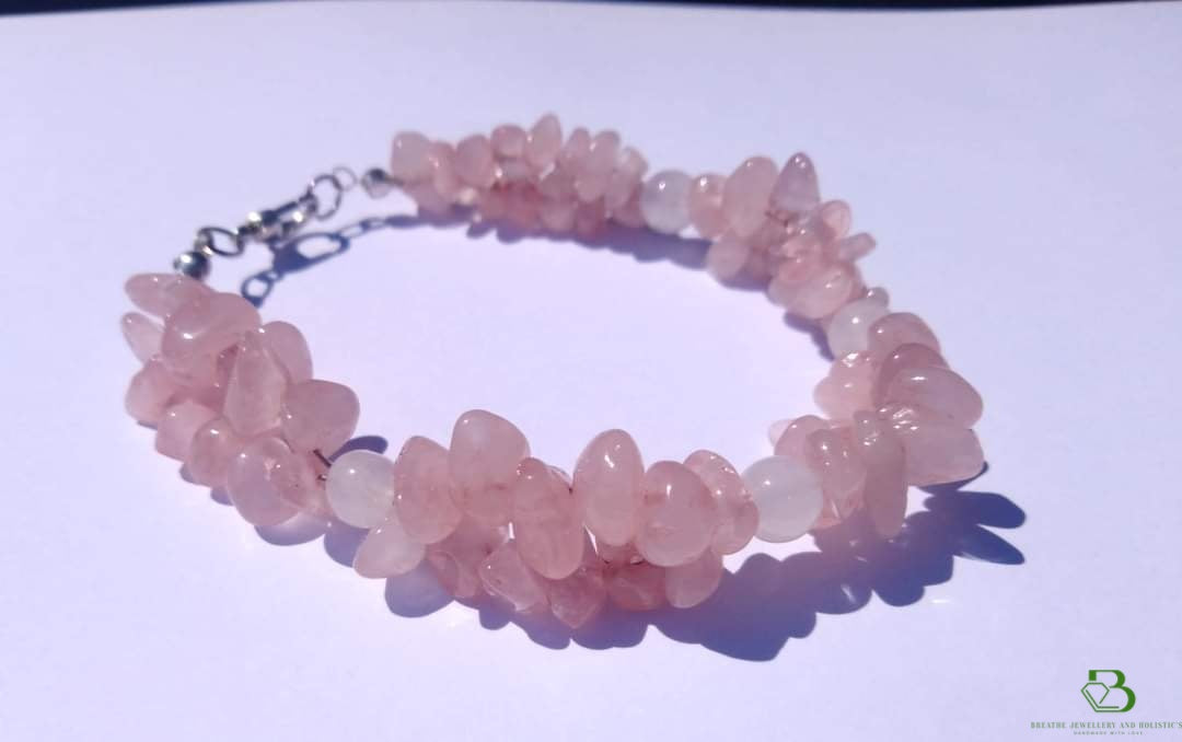 rose quartz gemstone chip bracelet