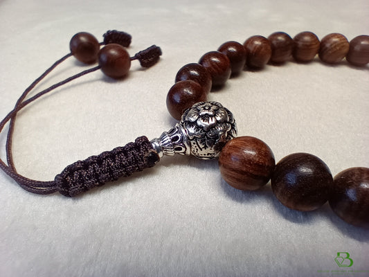 Rose Wood and Sterling Silver Mala Bracelet