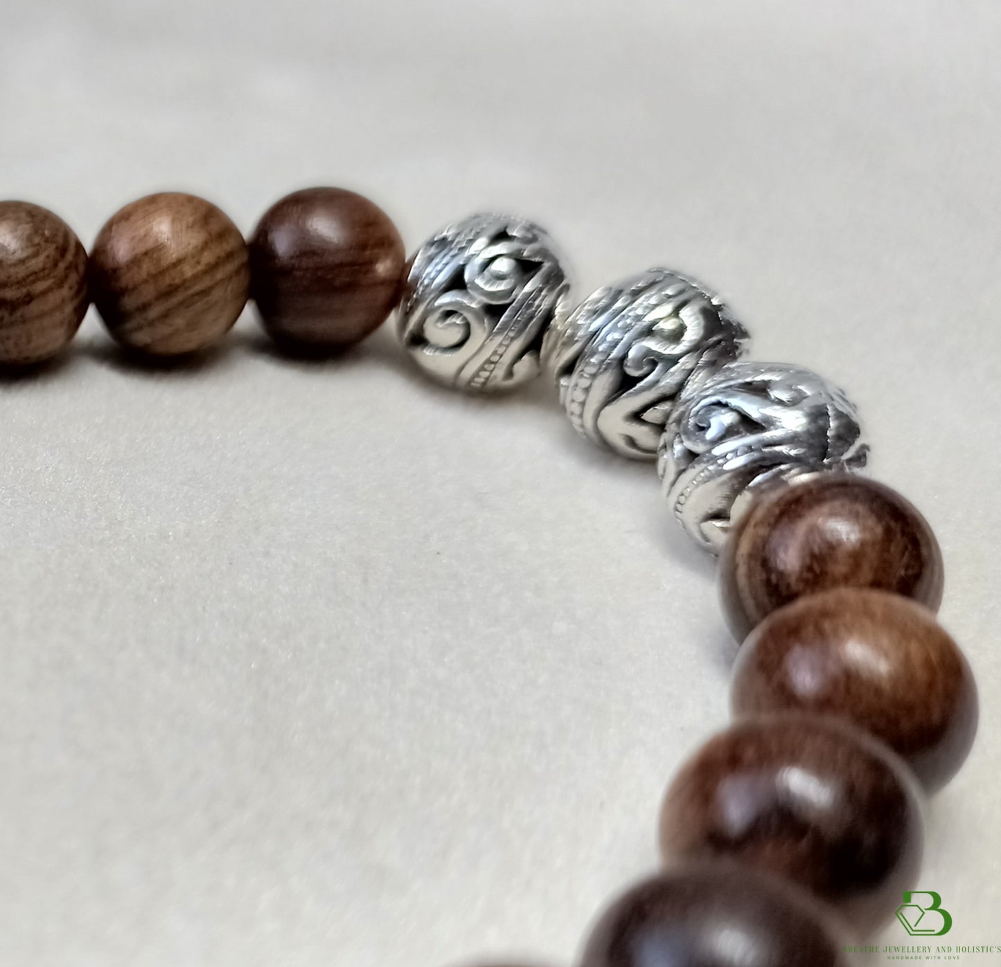 Rose Wood and Sterling Silver Mala Bracelet