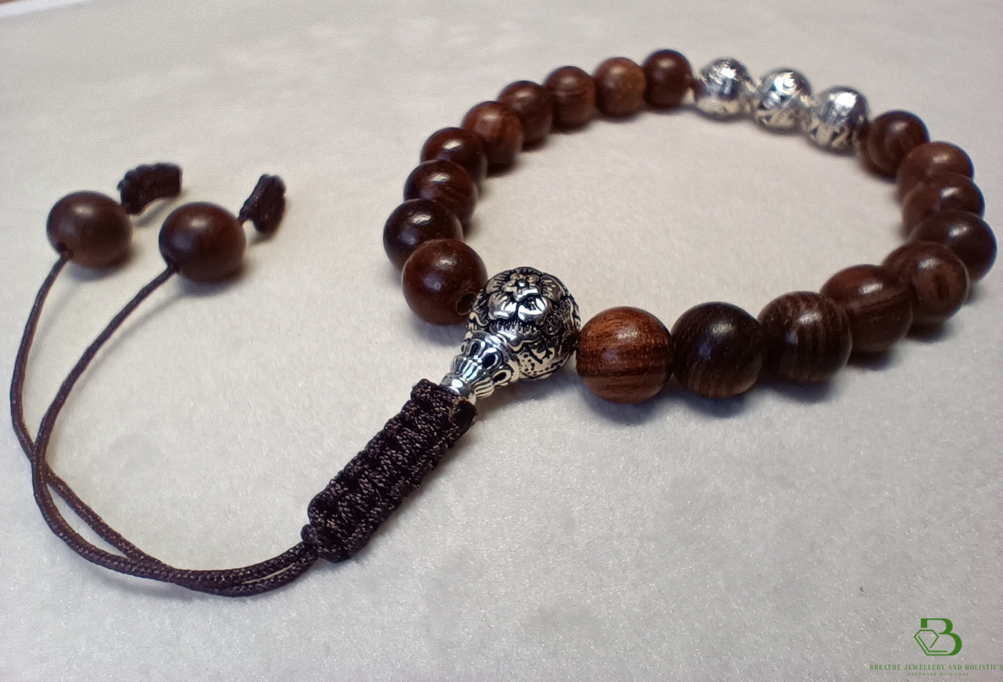 Rose Wood and Sterling Silver Mala Bracelet