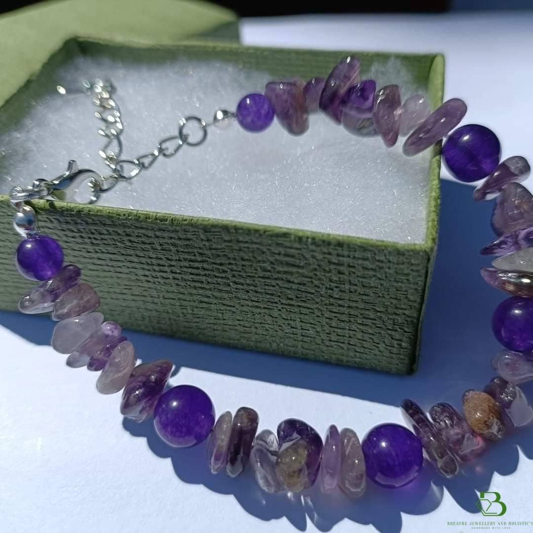 Amethyst Gemstone Chip Bracelet - Single Strand