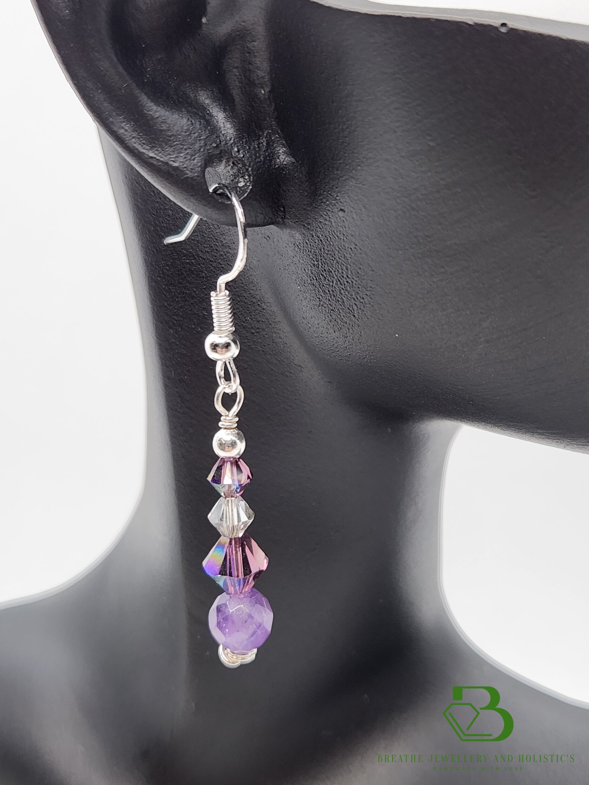 Sterling Silver Amethyst and Swarovski Crystal Earrings - In Display