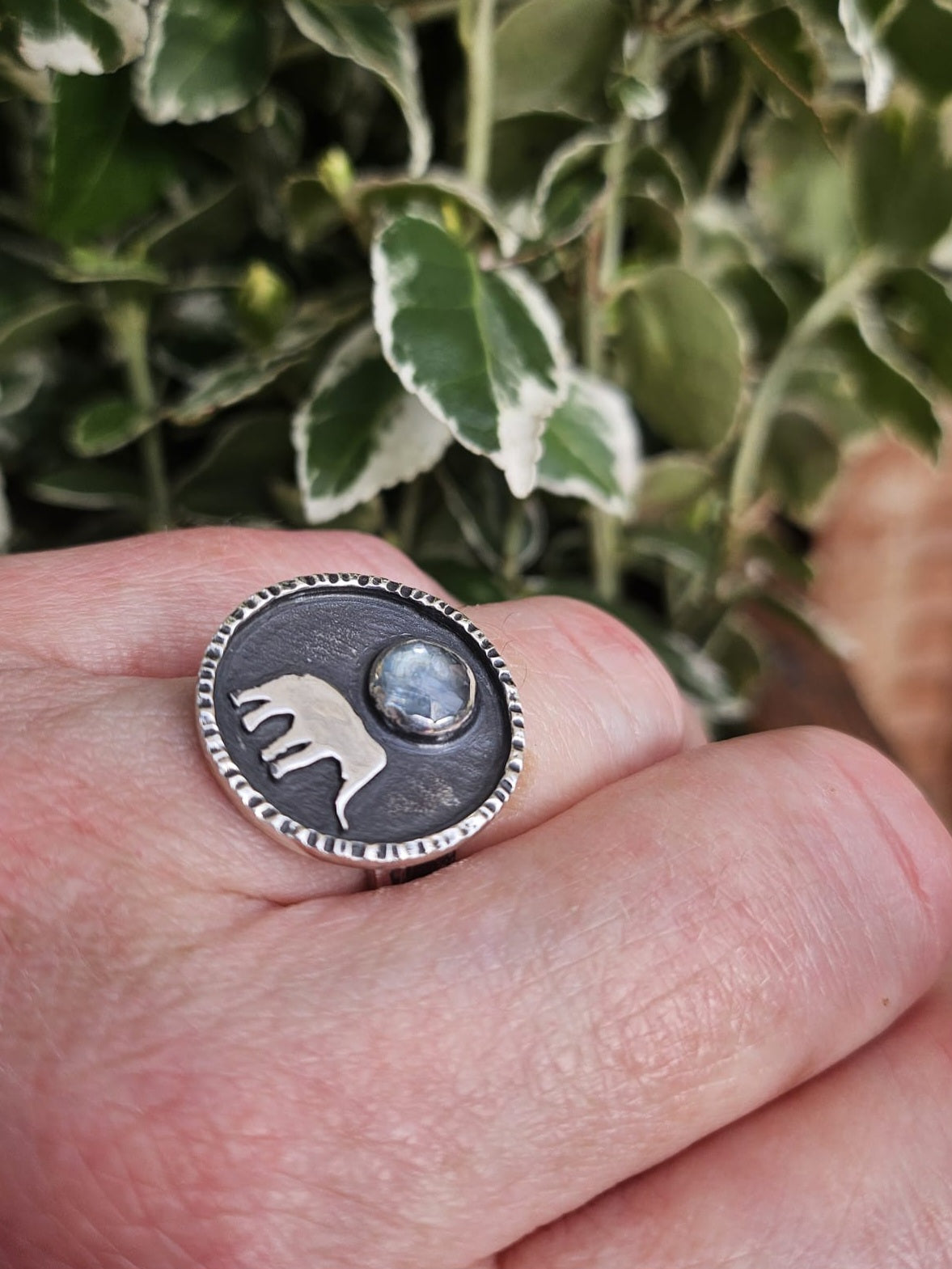 Sterling Silver Aqua Kyanite Elephant Ring in Nature Image