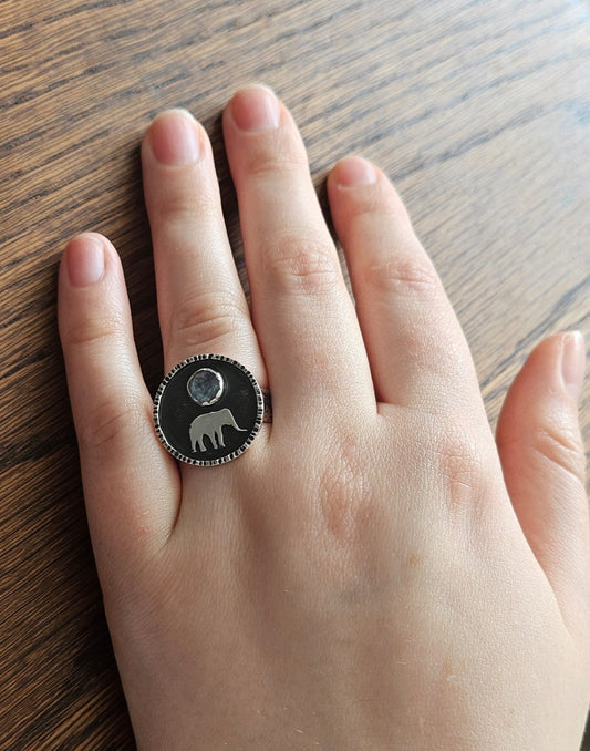 Sterling Silver Aqua Kyanite Elephant Ring on Hand