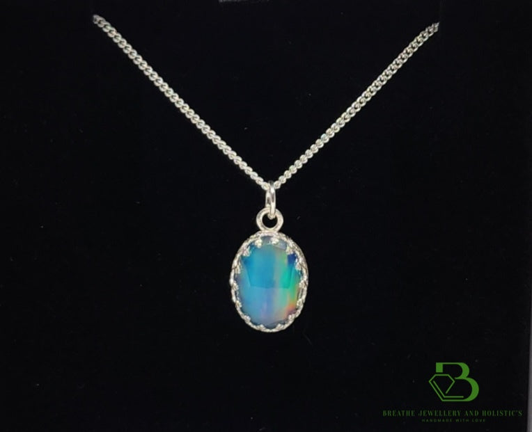 Sterling Silver Aura Opal Pendant - Breathe Jewellery and Holistic's