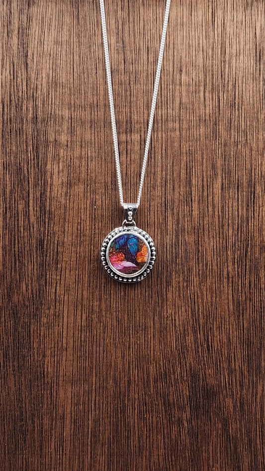 Sterling Silver Spiny Oyster Medium Pendant With Turquoise