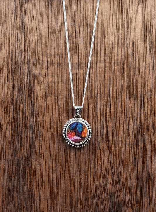Sterling Silver Spiny Oyster Medium Pendant With Turquoise Enlarged View