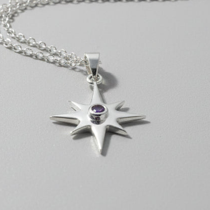 Sterling Silver Star Pendant with Amethyst gemstone 