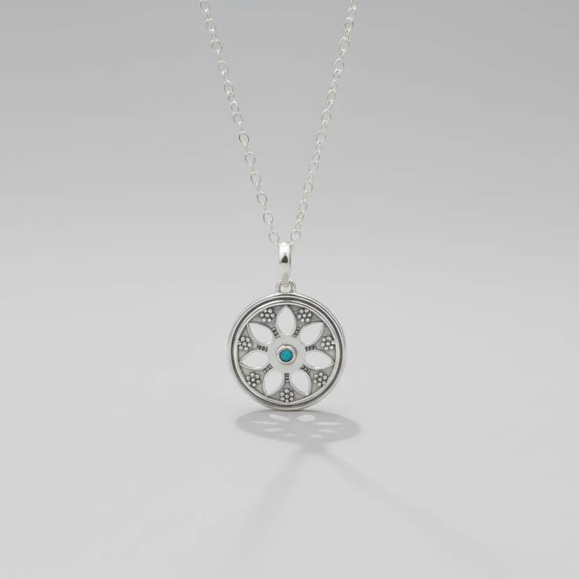 Sterling Silver shield pendant with turquoise gemstone 
