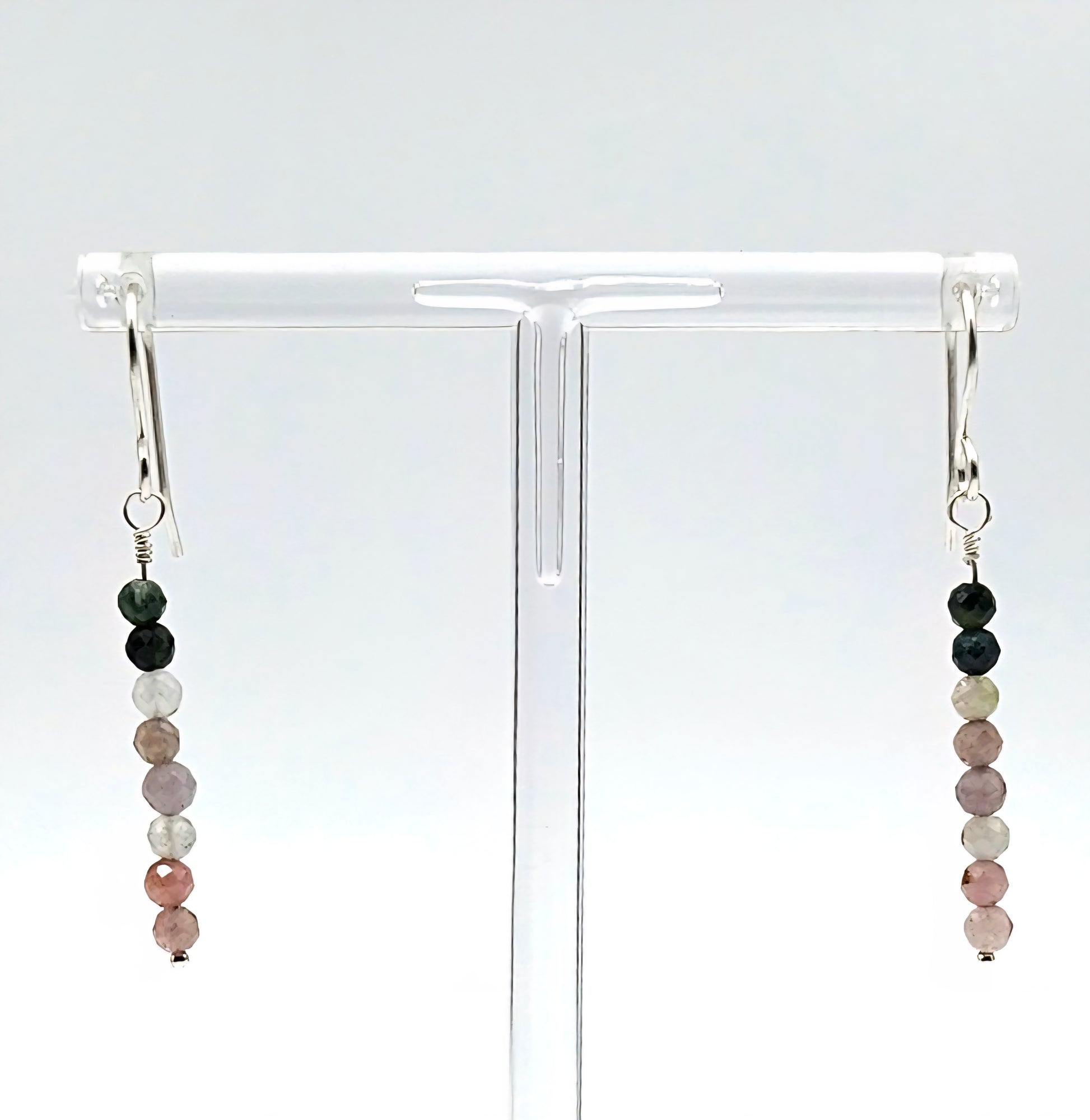 Teeny Tourmaline bead sterling silver drop earrings close view
