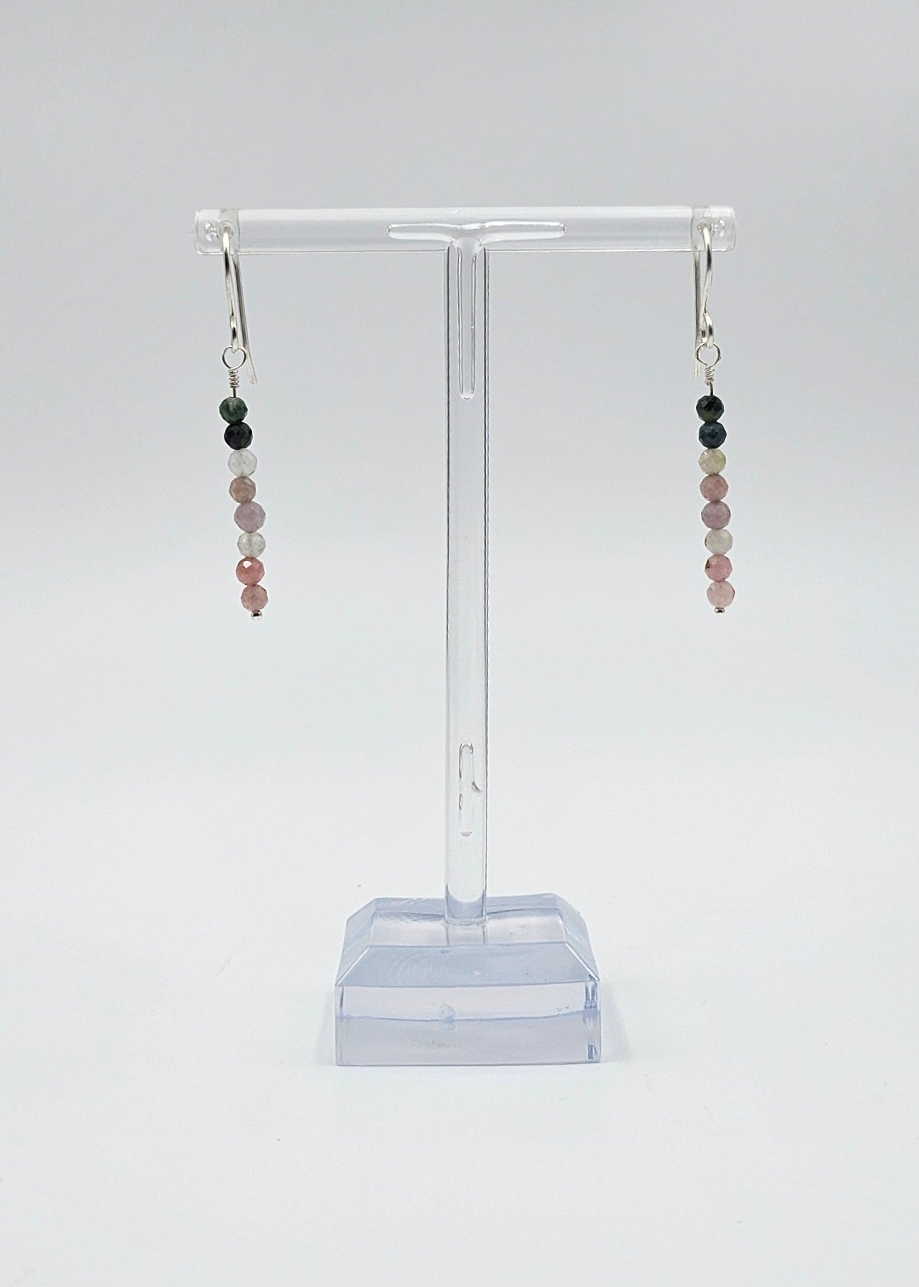 Teeny Tourmaline bead sterling silver drop earrings  view 1