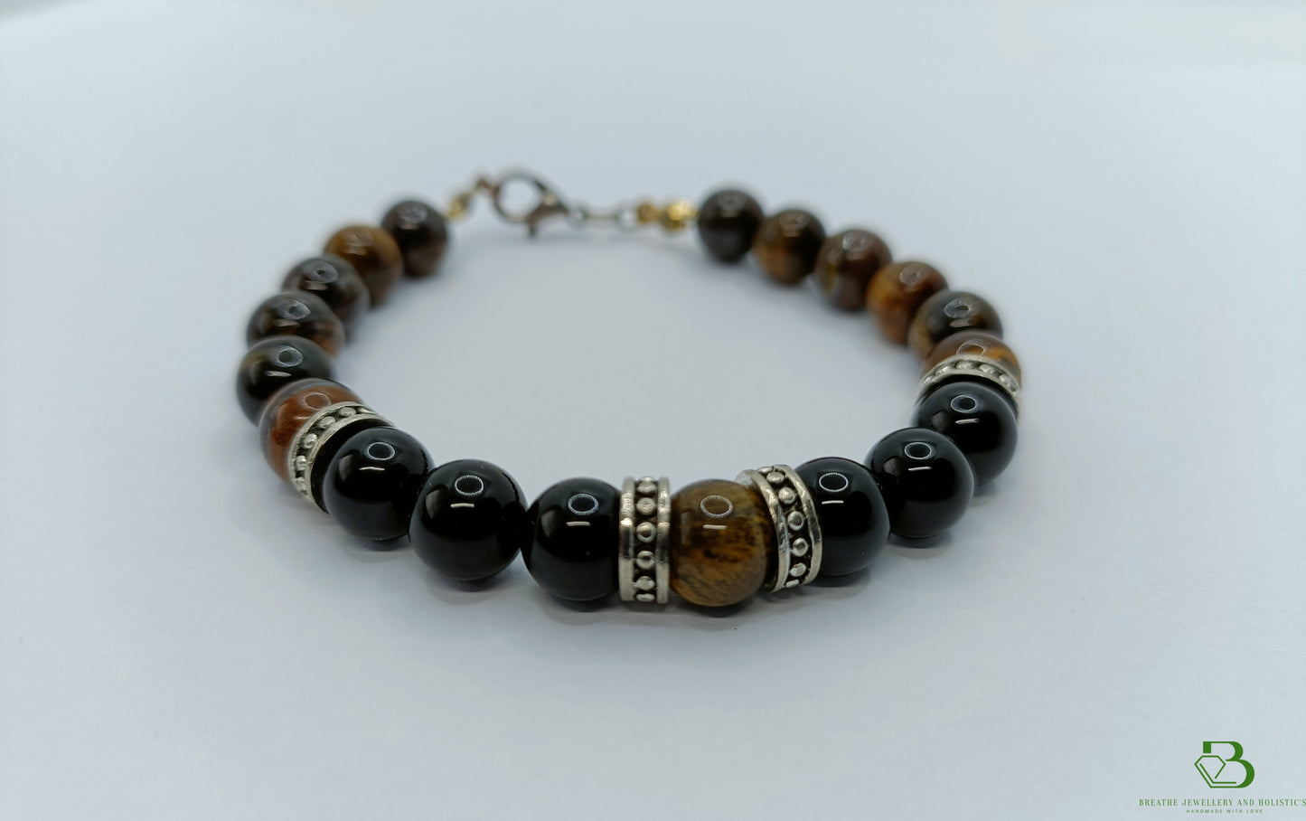 Strength & Courage Bracelet -  Tigers Eye & Black Agate