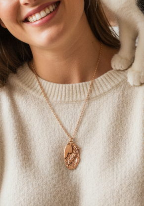 'Cat and Mouse' Handmade Copper Metal Clay Pendant