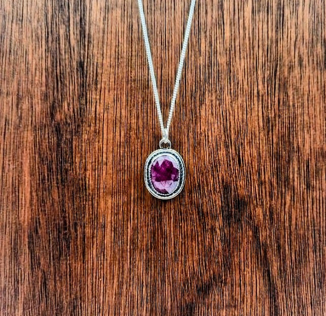 Sterling Silver Pink Sapphire Pendant Front View
