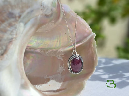 Sterling Silver Pink Sapphire Pendant - Front Close Up View 