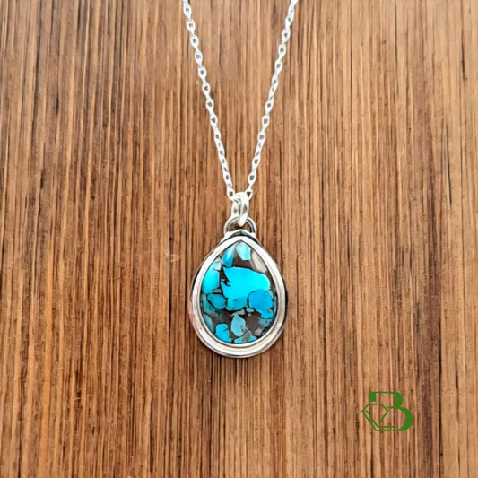 Handmade Sterling Silver Egyptian Turquoise Teardrop Pendant  close view 