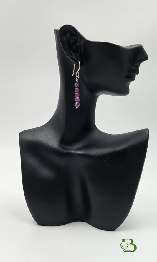 Czech Glass purple drop earrings on ceramic head 