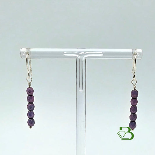 Czech Glass purple drop earrings close view 