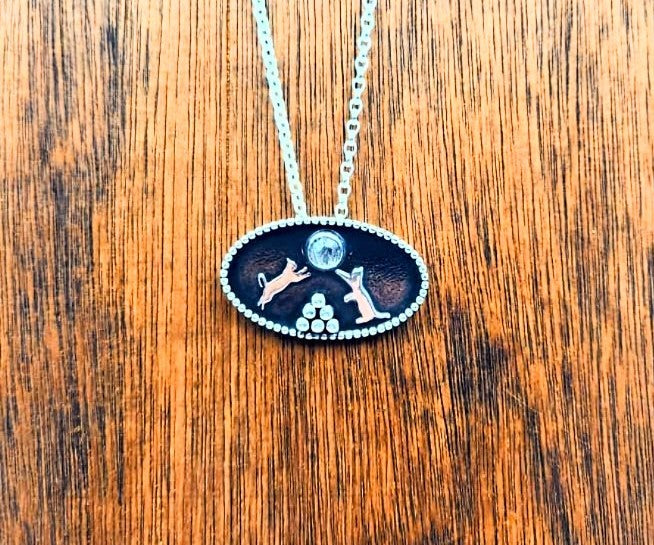 Sterling Silver Playful Cats Pendant With Black Rutilated Quartz