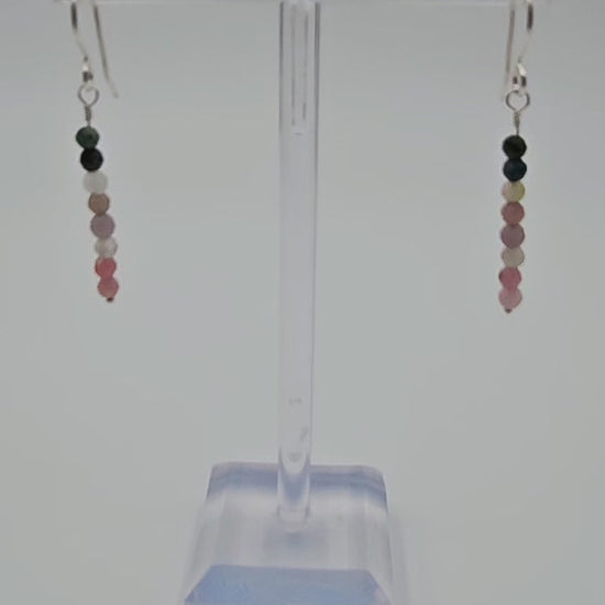 Teeny Tourmaline bead sterling silver drop earrings close view