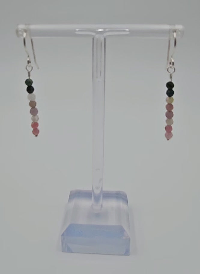 Teeny Tourmaline bead sterling silver drop earrings close view