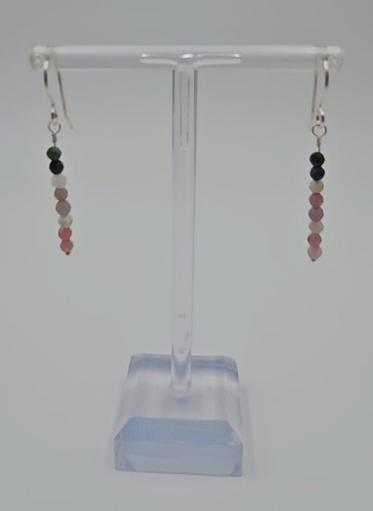 Teeny Tourmaline bead sterling silver drop earrings close view