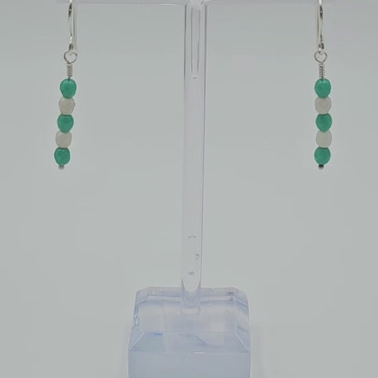 Handmade Sterling Silver Faceted Czech Glass 'Mint to Be' Earrings on stand