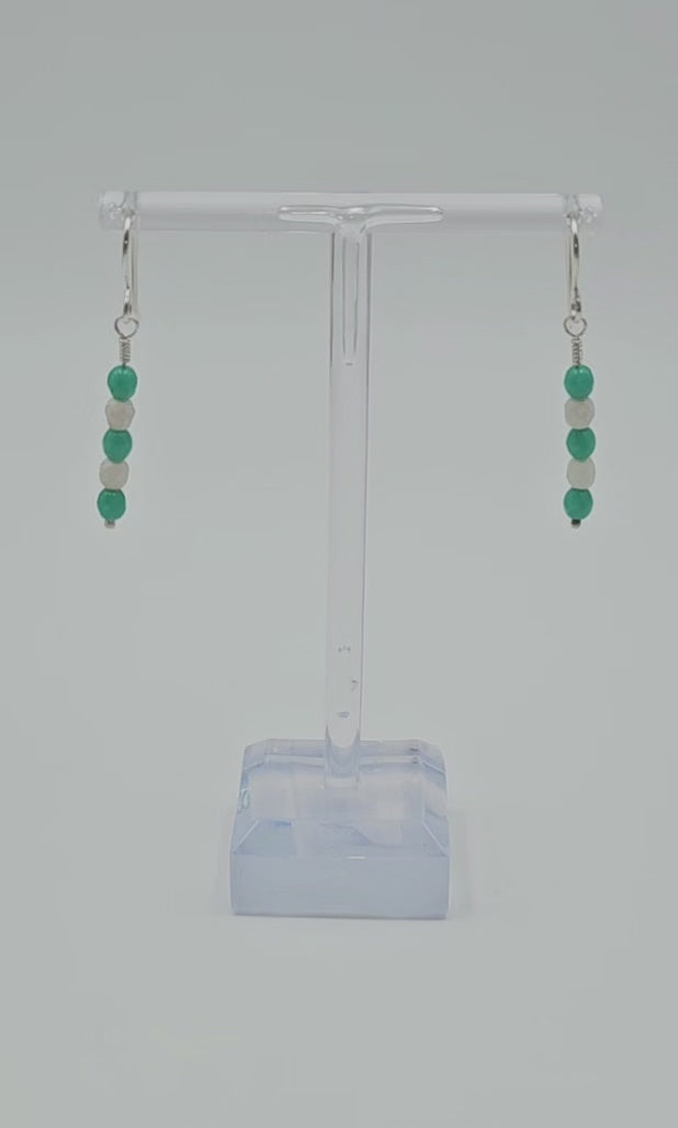 Handmade Sterling Silver Faceted Czech Glass 'Mint to Be' Earrings on stand