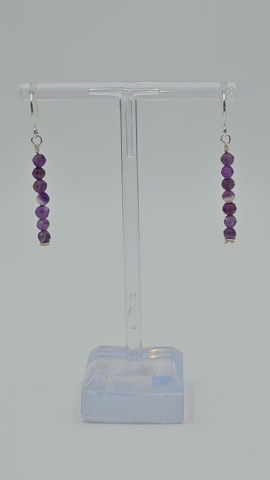 Handmade Sterling Silver Amethyst tiny bead earrings